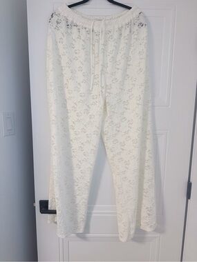 DISSH Sheer Floral Lace Lounge Pants in Ivory White